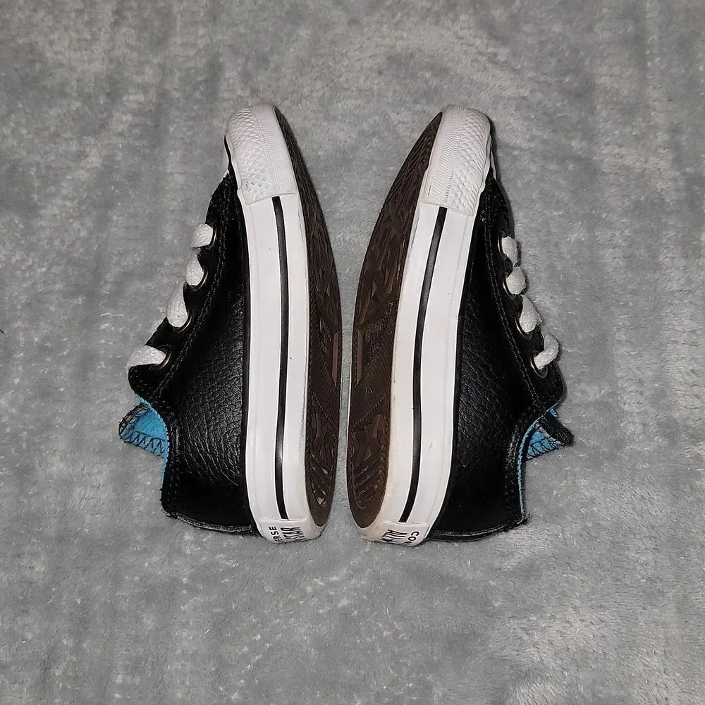 Converse All Stars Low Black Leather Blue Trim CTSA Shoes Baby Size 4